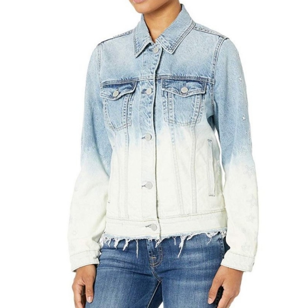 BlankNYC Low Rider Distressed Jean Jacket Blue/White Fade Denim S-M NWT BohoChic